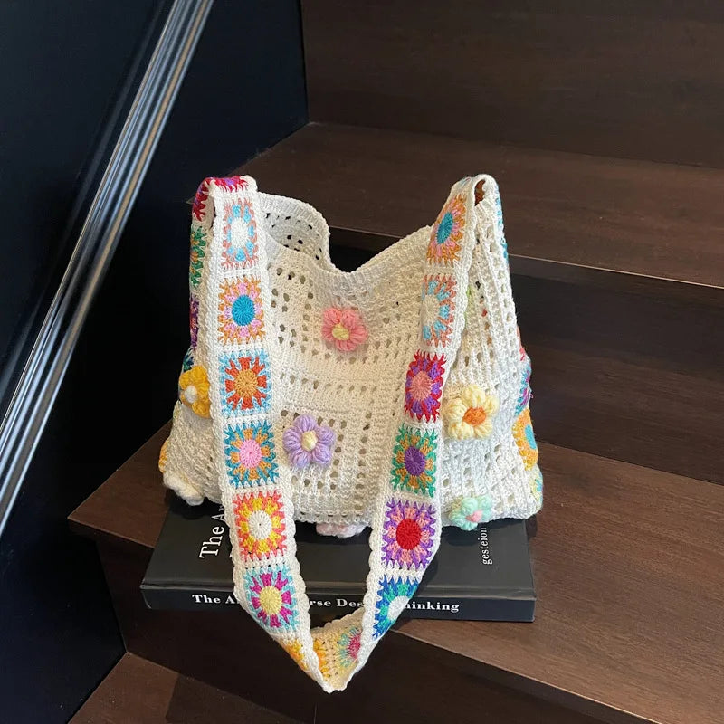 Boho Floral Crochet Shoulder Bag