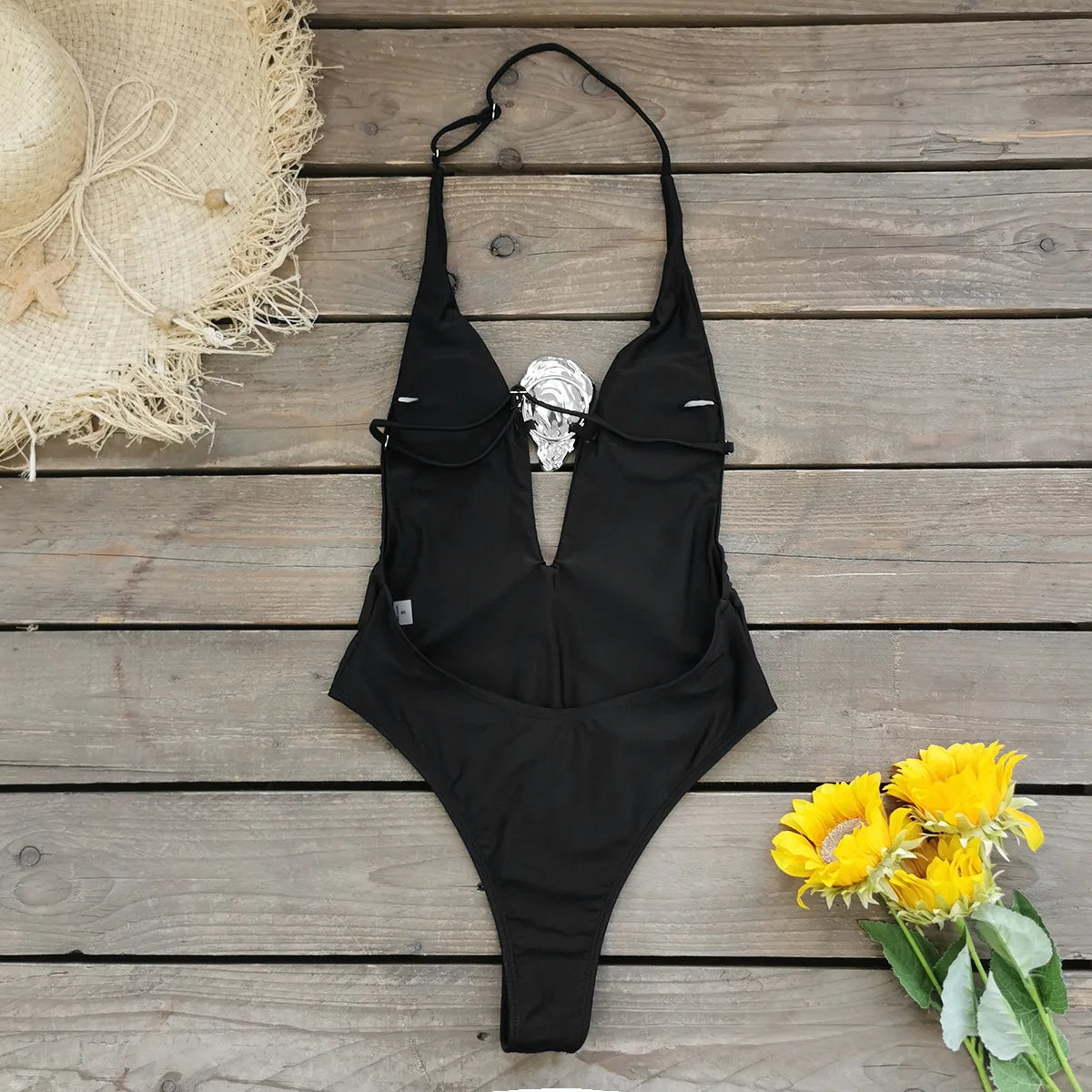 Deep V Neck Swimsuit with Skirt