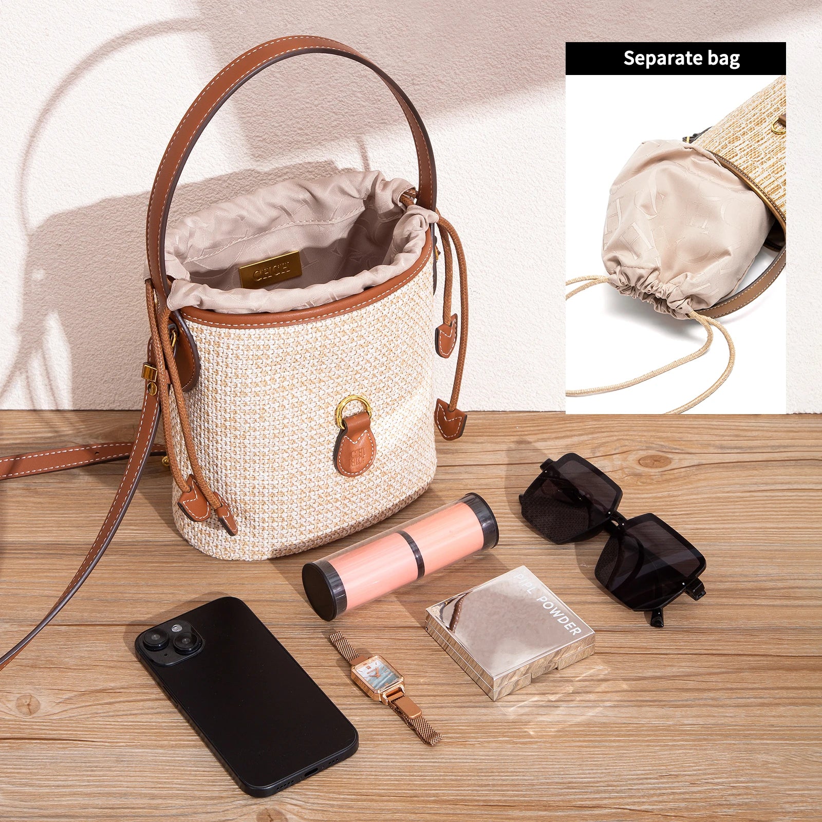 CHCH Women's Shoulder Bag Summer New PP Grass Woven Handbag Holiday Phone Bag
