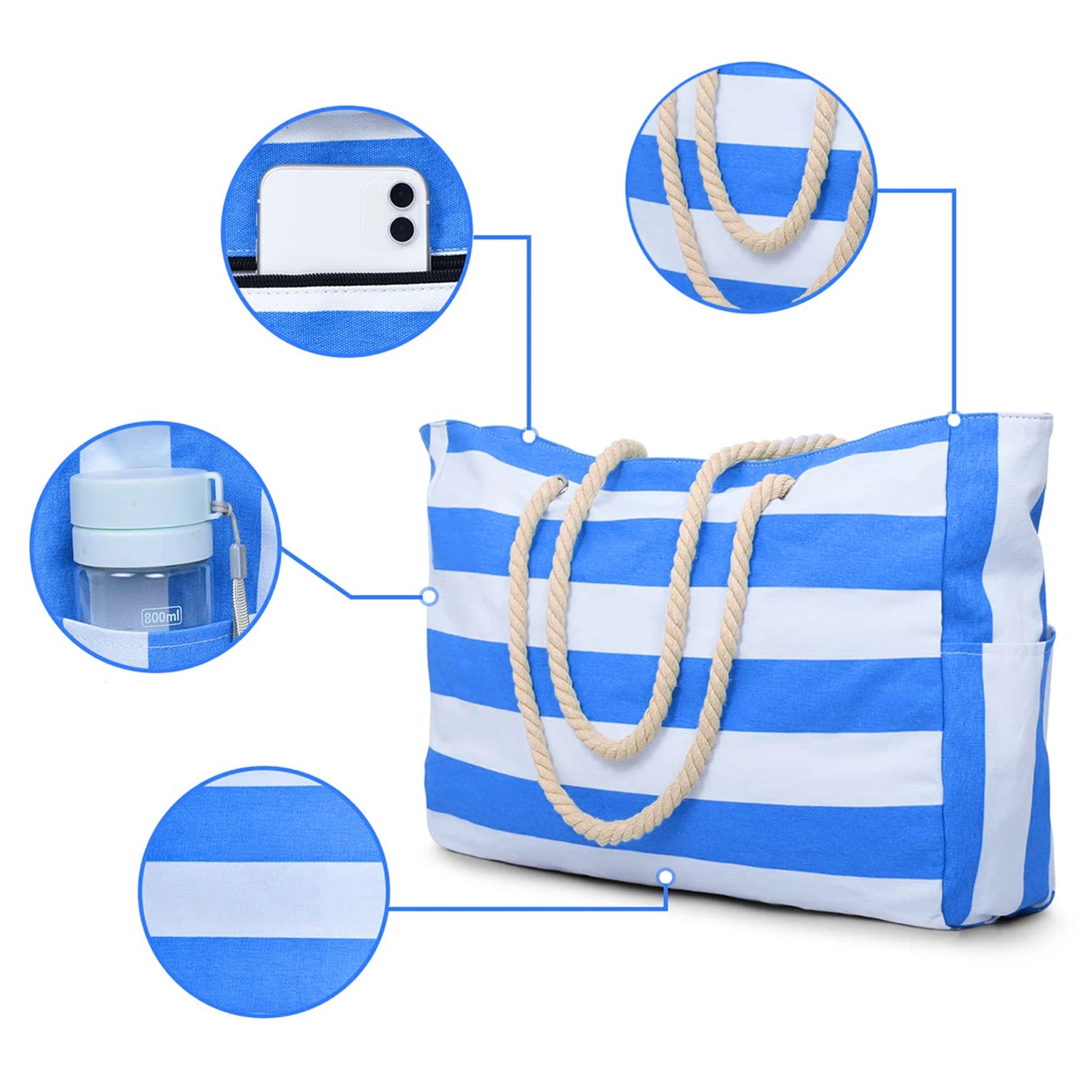 Waterproof Striped Canvas Beach Bag