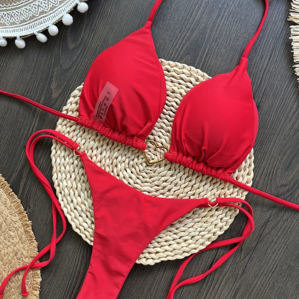 White Lace-Up Low Waist Bikini Set