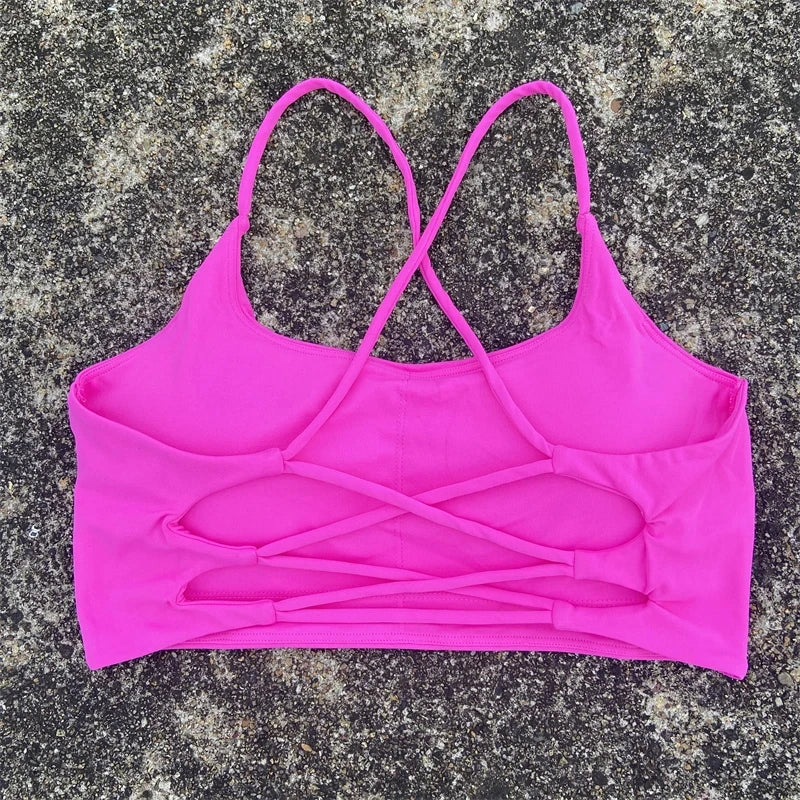 Cross Back Sports Bra with Chest Pad