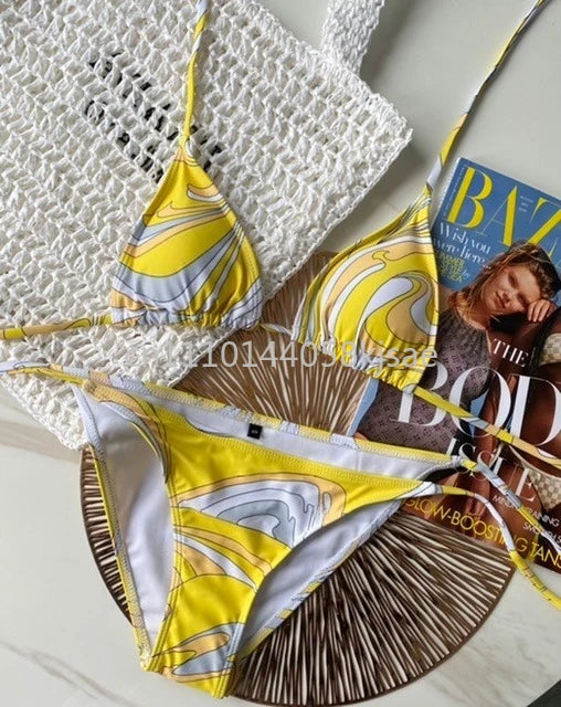 Yellow Bikini Set with Mesh Dress