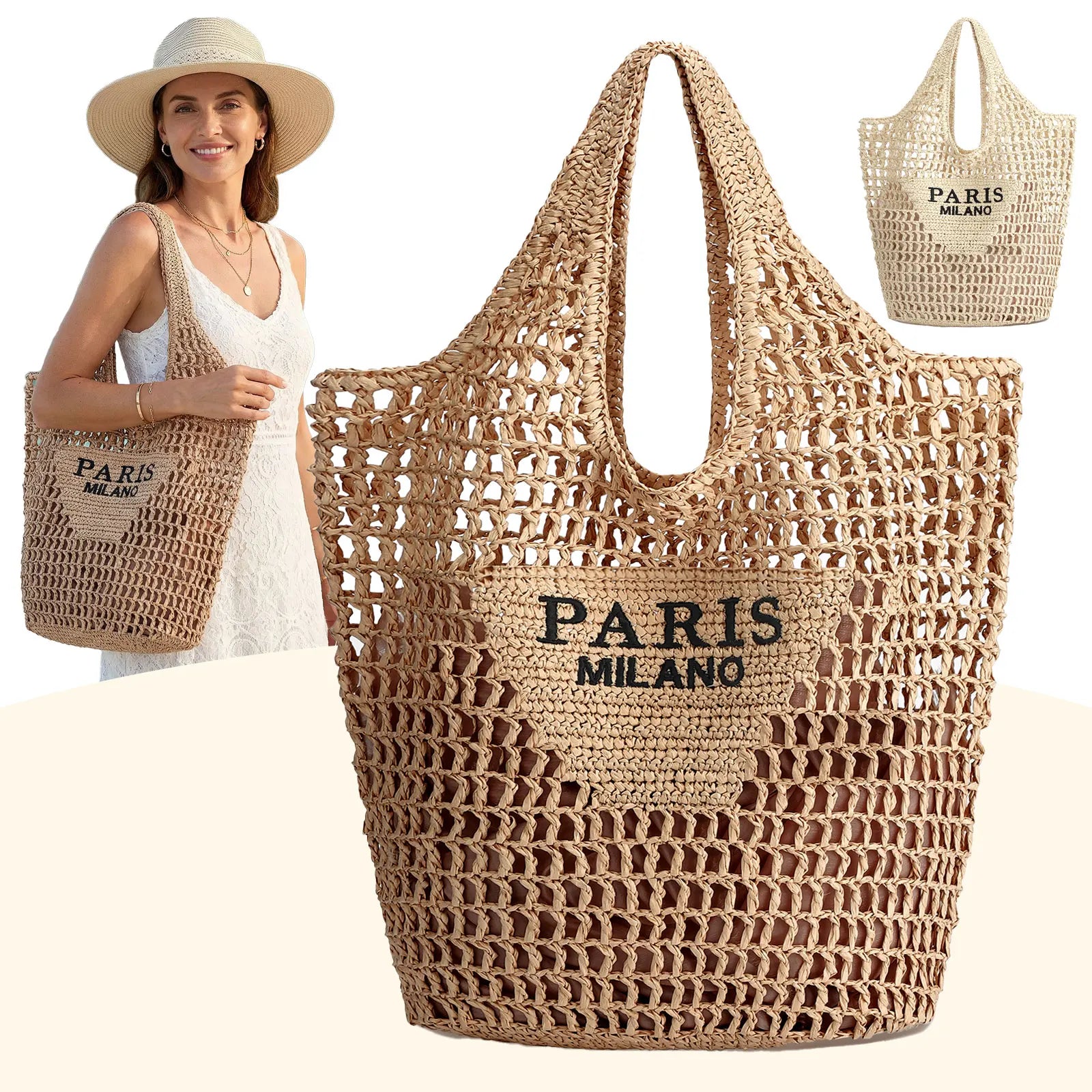 Straw Beach Bags for Women - Women Beach Handmade Woven Tote Bag, Summer Mesh Hollow Shoulder Bag...