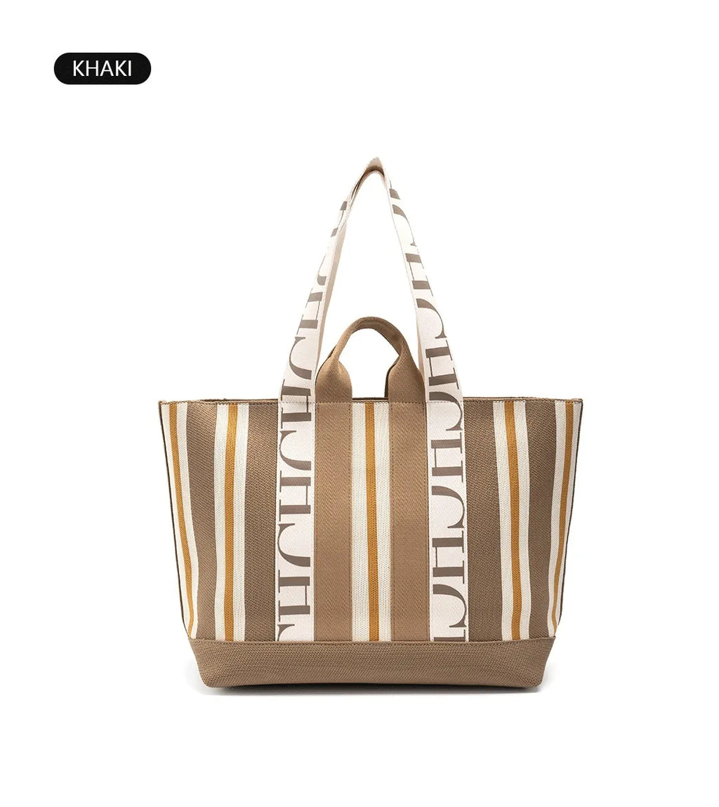 CH Classic Ladies Crossbody Bag Large Capacity Commuter Style Ladies Tote Bag Simple Stripe Desig...